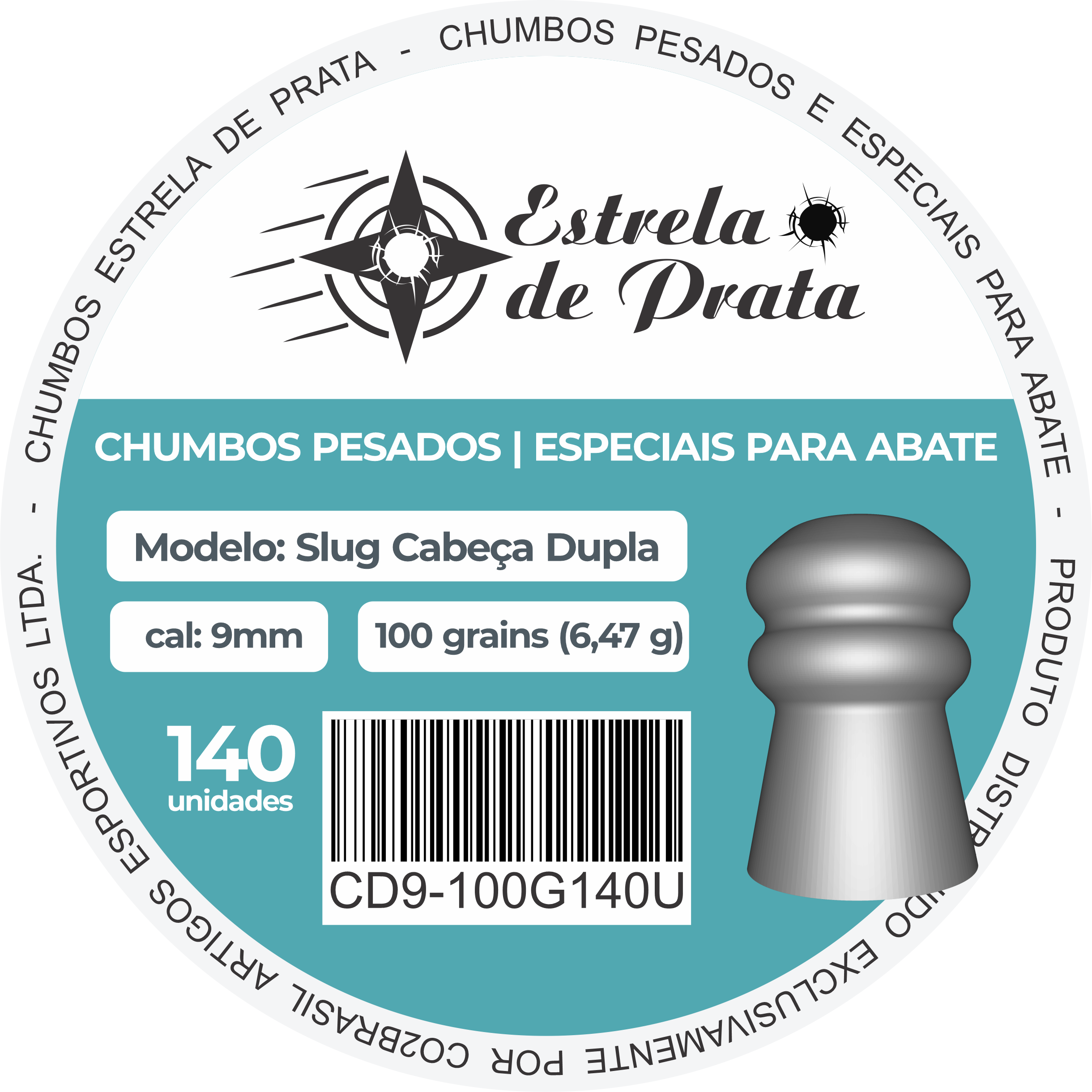 Chumbo Estrela de Prata Cabeça Dupla 9mm 100 grains 140 un - Imagem 6