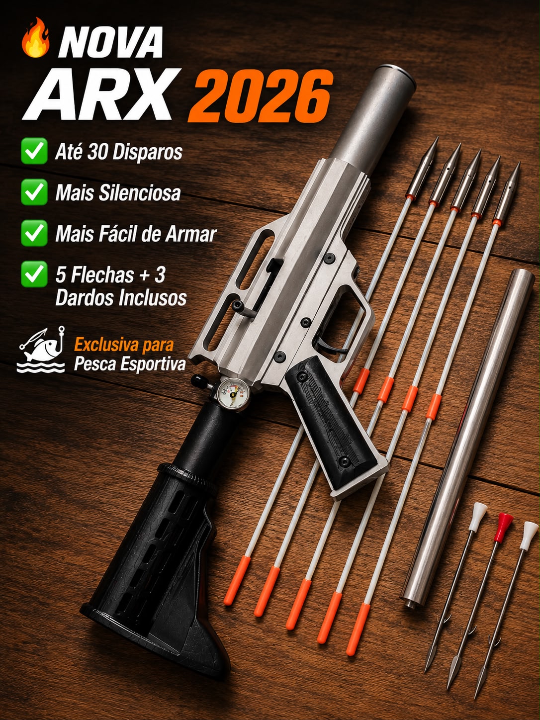 ARX CO2Brasil + Cano para Dardos + 5 Flechas + 3 Dardos | Até 30 Disparos | Pesca Esportiva - Imagem 2