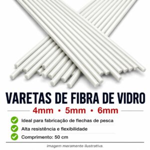 Varetas de Fibra de Vidro 4mm, 5mm e 6mm para Flechas de Pesca, Arbaletes e PCPs CO2Brasil