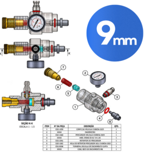 VÁLVULA DE ALTO FLUXO PCP 300 BAR PARA 9 MM — CO2BRASIL | FRAME M27x1,5 | CILINDRO M18x1,5 | PERCURSOR INOX 5,8 MM