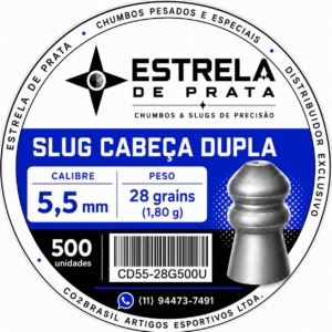 Chumbo Estrela de Prata Cabeça Dupla 5,5mm 28 grains