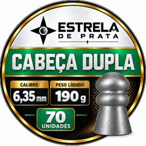 Chumbo Estrela de Prata Cabeça Dupla 70 unidades – lata com rótulo, calibre 6,35 mm
