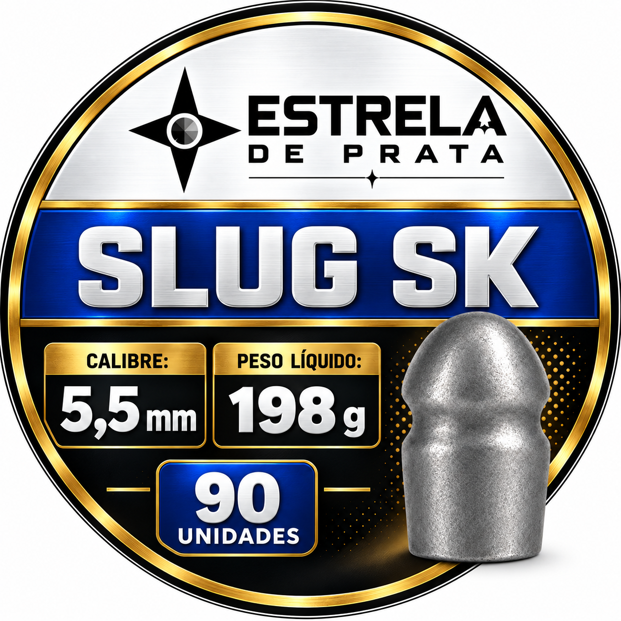 Chumbo Estrela de Prata SK 90 unidades – lata com rótulo, calibre 5,5 mm